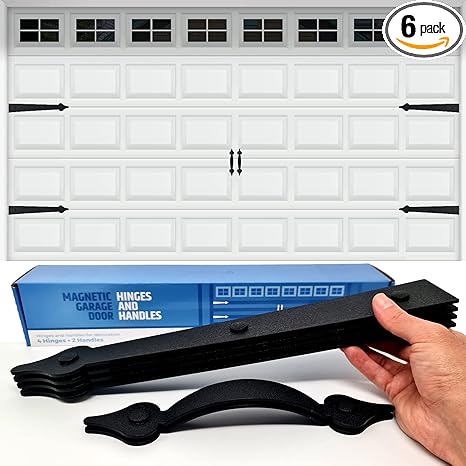 Premium Quality & Strong Magnetic Garage Door Decorative Hardware - Set of 2 Handles + 4 Hinges - Faux Garage Door Accents Kit for Curb Appeal | No Installation Needed | Will Never Fall Off