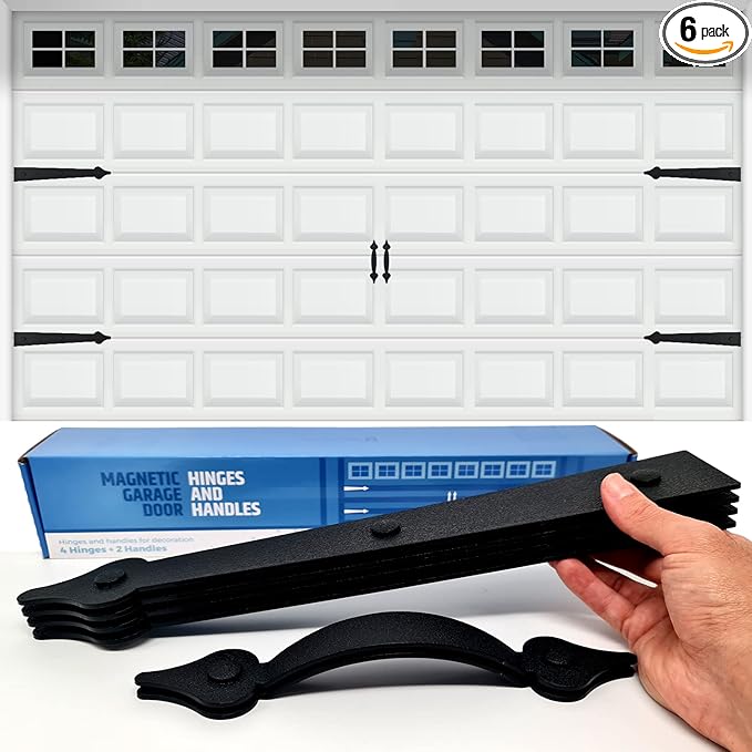 Premium Quality & Strong Magnetic Garage Door Decorative Hardware - Set of 2 Handles + 4 Hinges - Faux Garage Door Accents Kit for Curb Appeal | No Installation Needed | Will Never Fall Off