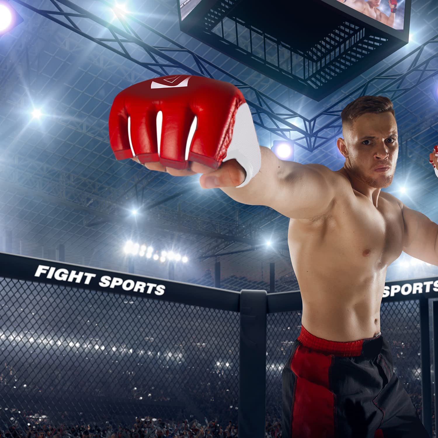 Guantoni da Boxe MMA Palmo Aperto Ecopelle Guantoni per Sacco Allenamento Muay Thai Kickboxing