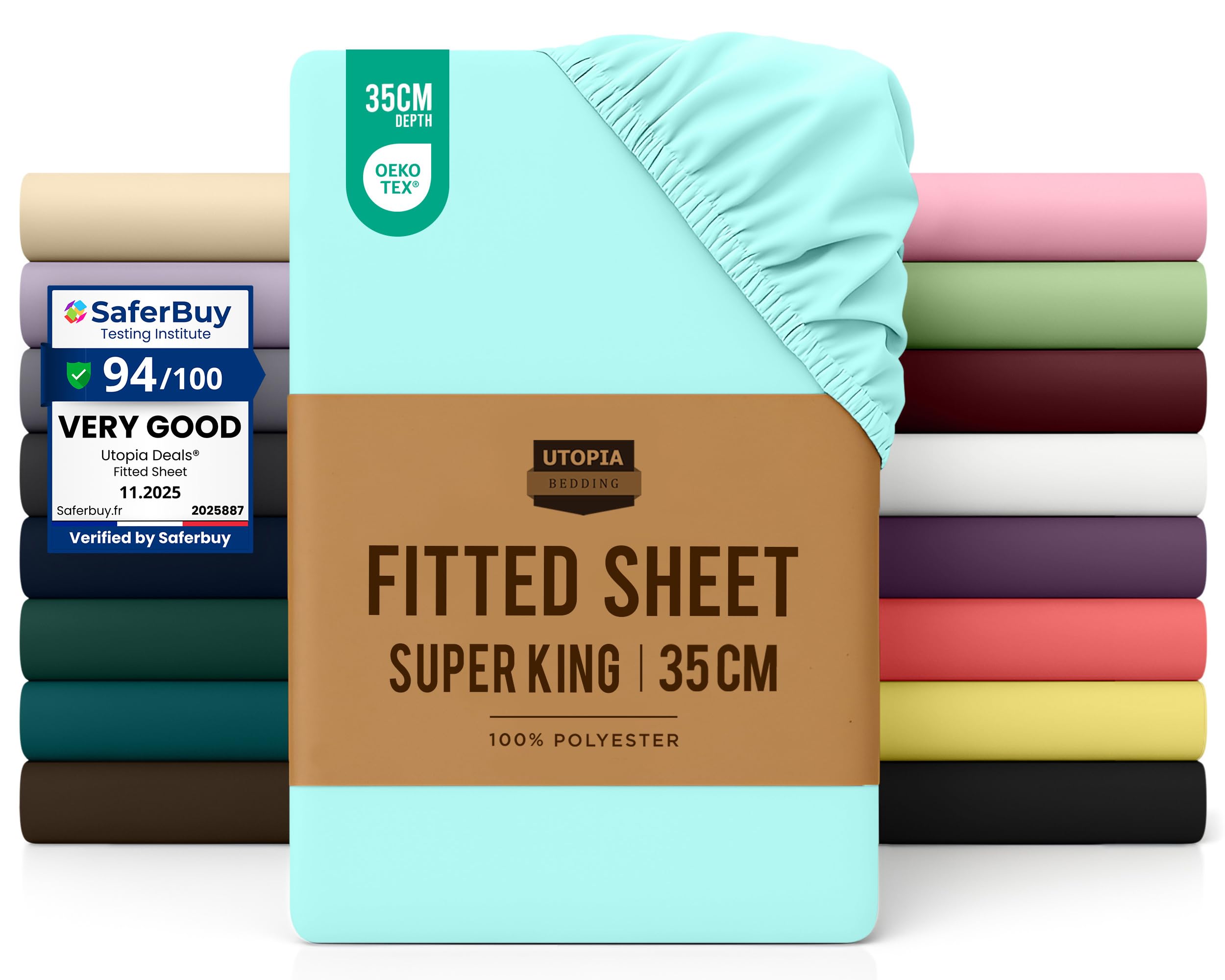 Utopia Bedding Fitted Sheet Super King, Spa Blue - Deep Pocket 14 inch (35 cm) - Easy Care - OEKO-TEX Certified - Soft Brushed Microfibre Fabric - Shrinkage and Fade Resistant - Bottom Sheet