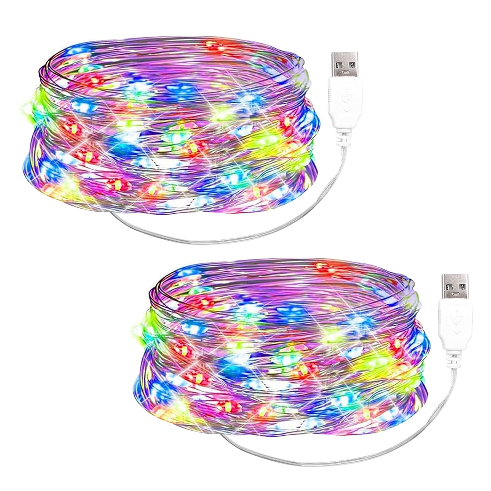 ENLACE 2 Stück LED Lichterkette mit USB, 3M 30 LED Kupferdraht Lichterkette, USB-Betrieben, Bunte Micro Silberdraht Lichterketten für DIY Weihnachten, Schlafzimmer, Party, Hochzeit, Innen Deko