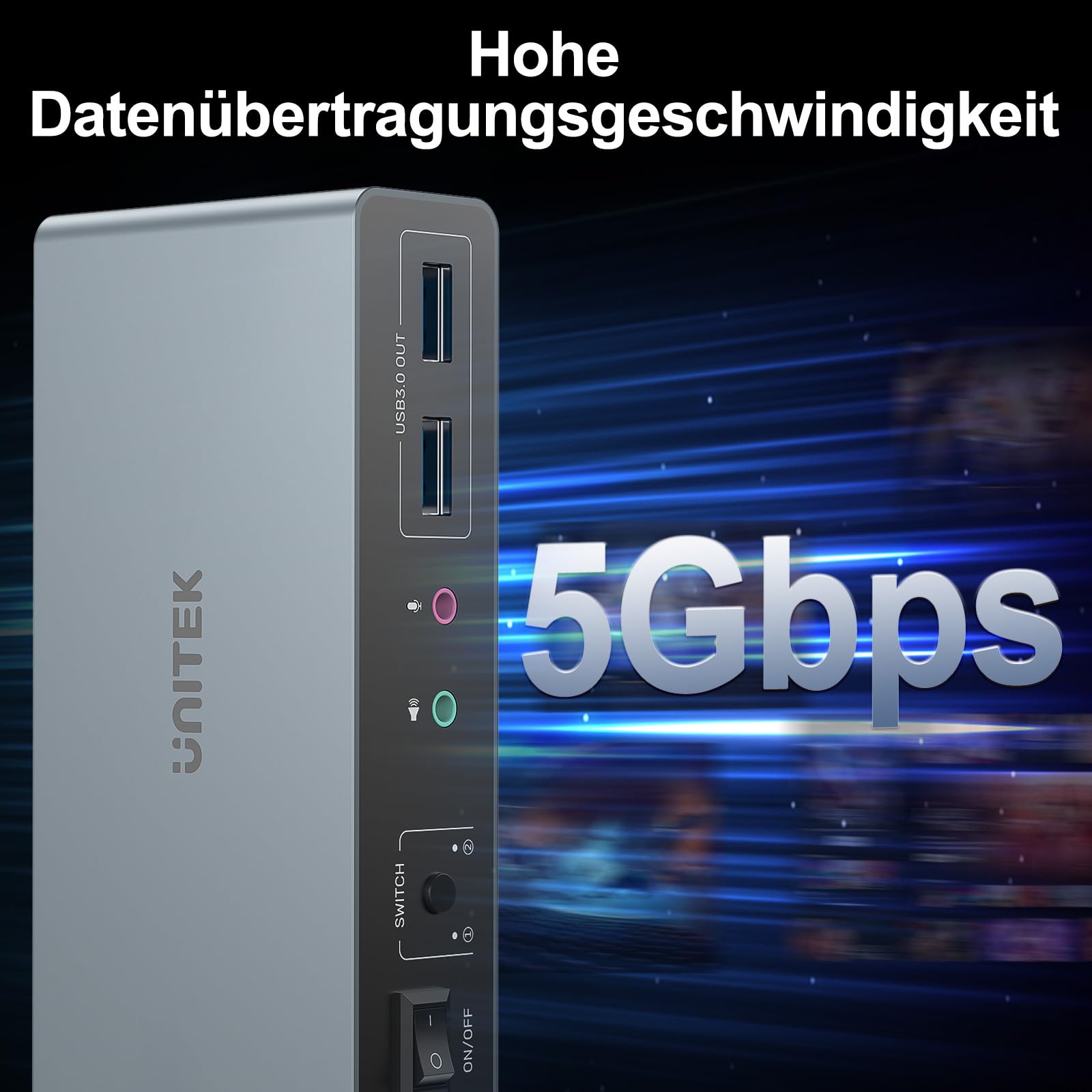 Unitek KVM Switch für 2 Monitore und 2 Computer 4K@60Hz HDMI Displayport KVM-Switcher 3 USB-Ports für gemeinsame Nutzung von Tastatur Maus Mikrofon Headset-Anschlüsse 2 USB-B-Kabel 5V DC