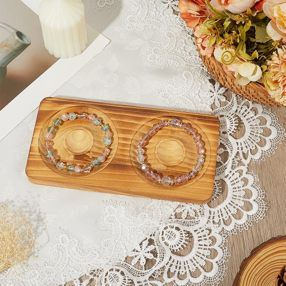 Beebeecraft 2Pcs Wooden Bead Boards Rectangle Bracelet Finger Ring Display Holder Tray for Bracelet DIY Jewelry Making