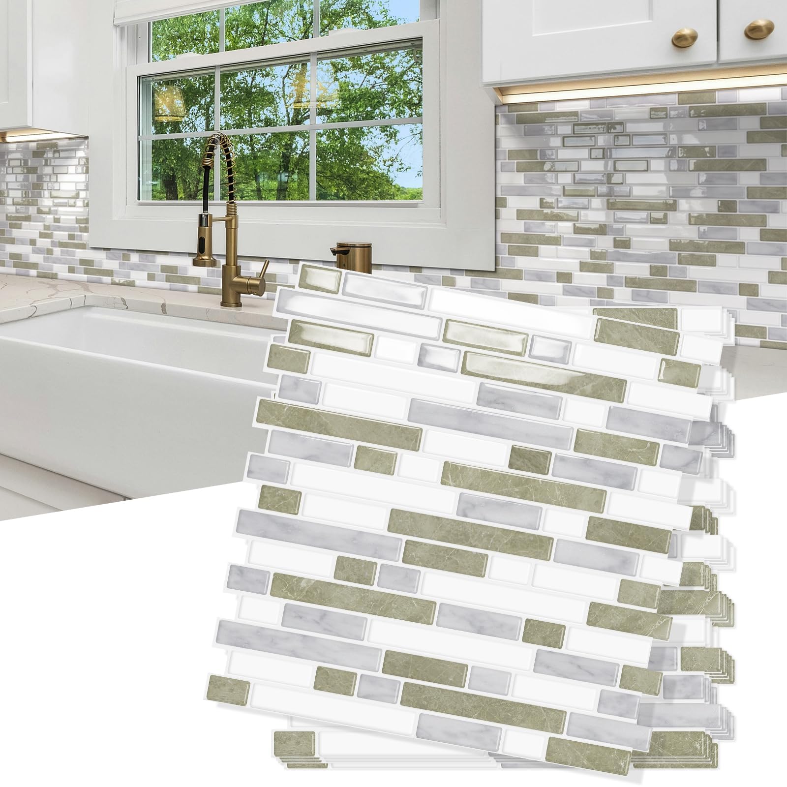 10 Sheets Thick Peel and Stick Kitchen Backsplash Tiles