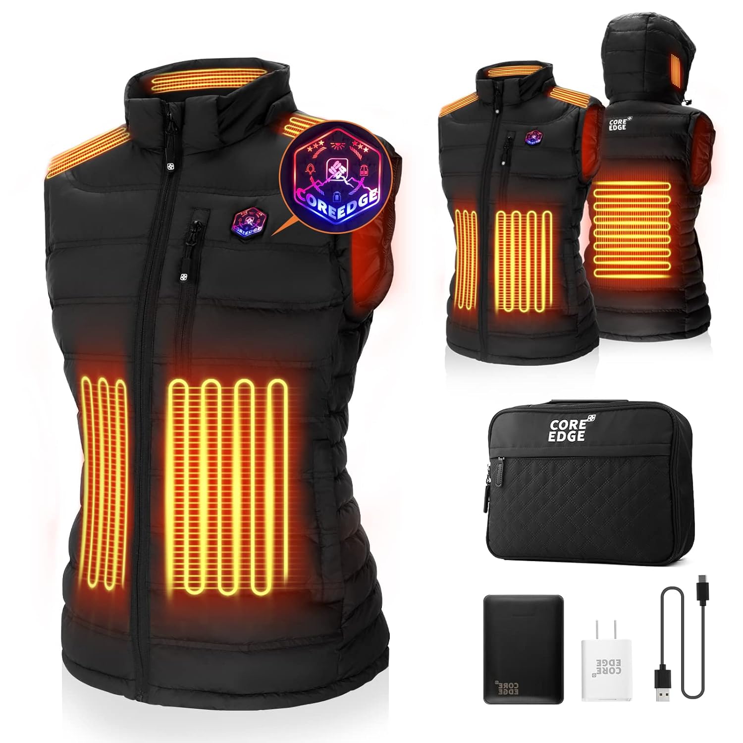 Heated Vest for Women with Detachable Heated Hood Smart Electric Vest Rechargeable 4 in 1 Smart Controller Black
