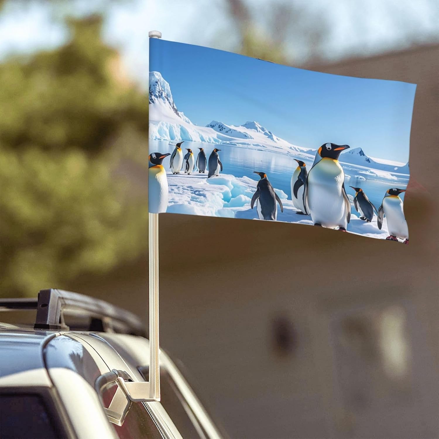 Small Car Flag 12"X18", No Fade Double Sided Print Car Window Clip Flag Penguin Antarctica Ice Mini Handheld Flag Banner Personalized Car Vehicle Flag For Car Truck Suv