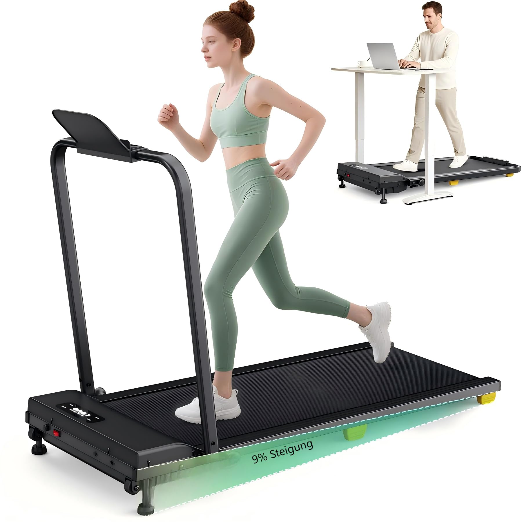 UREVO Tapis de marche avec inclinaison de 9 %, tapis de course silencieux avec absorption des chocs à six points, 2,5 chevaux de puissance pour la maison/le bureau, télécommande, pas de montage