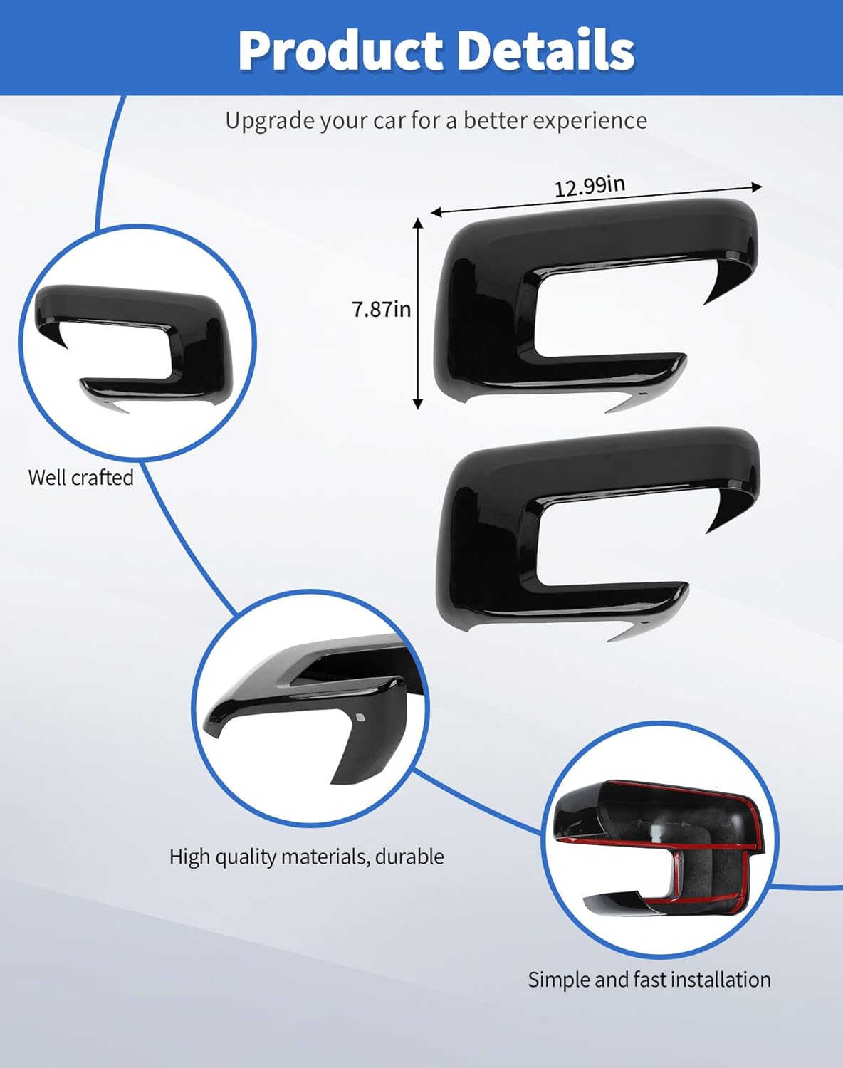 Door Side Mirror Covers with Turn Signal Hole Compatible with 2021-2024 2025 Ford F150 F-150 Pickup Accessories Left Right Side View Mirror Caps Trims, Black
