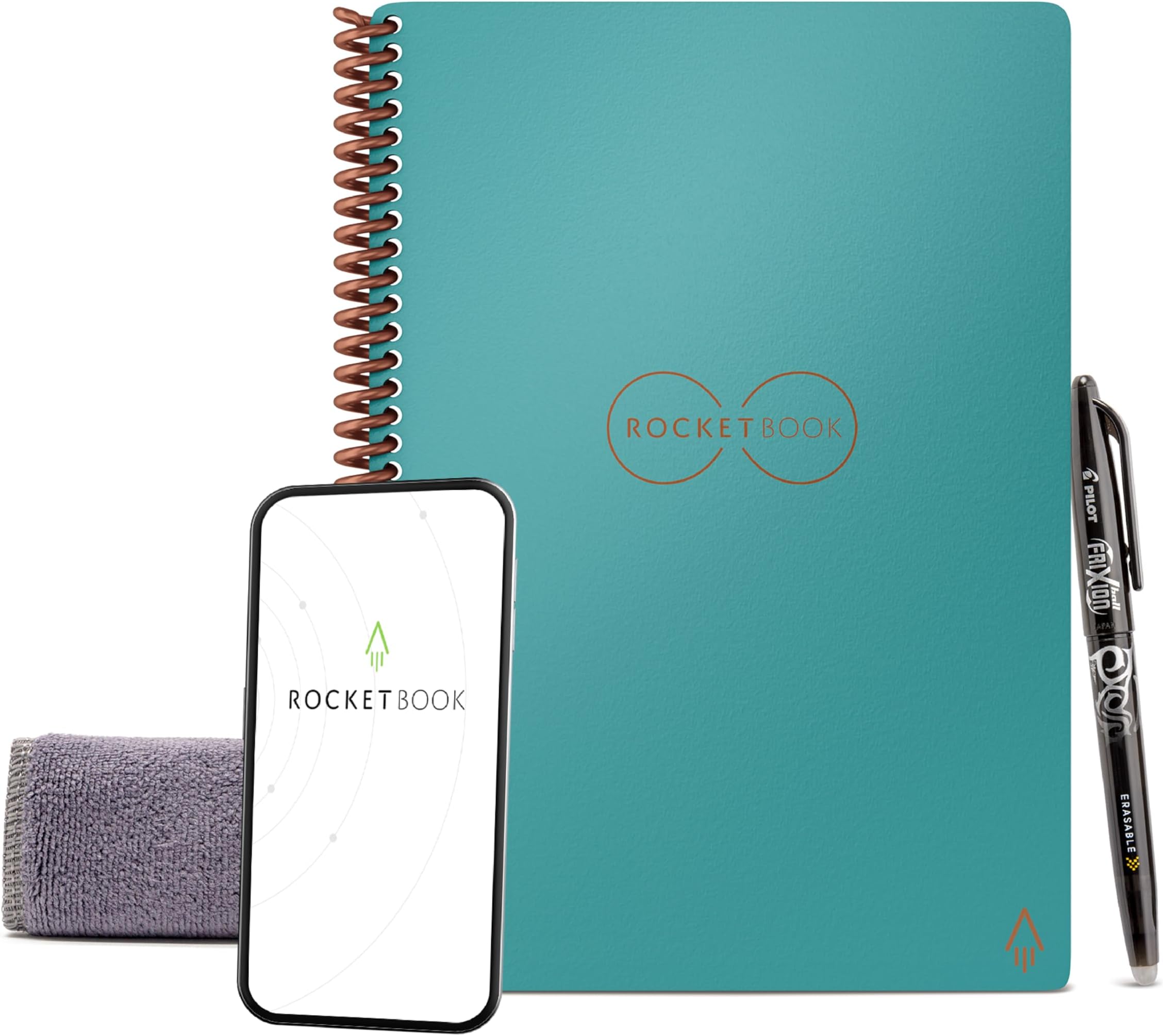 Rocketbook Smart REUsable Notebook - Dot-Grid Eco-Friendly Notebook With 1 Pilot Frixion Pen & 1 Microfiber Cloth Included - Neptune Teal Cover, Executive Size (6" X 8.8")