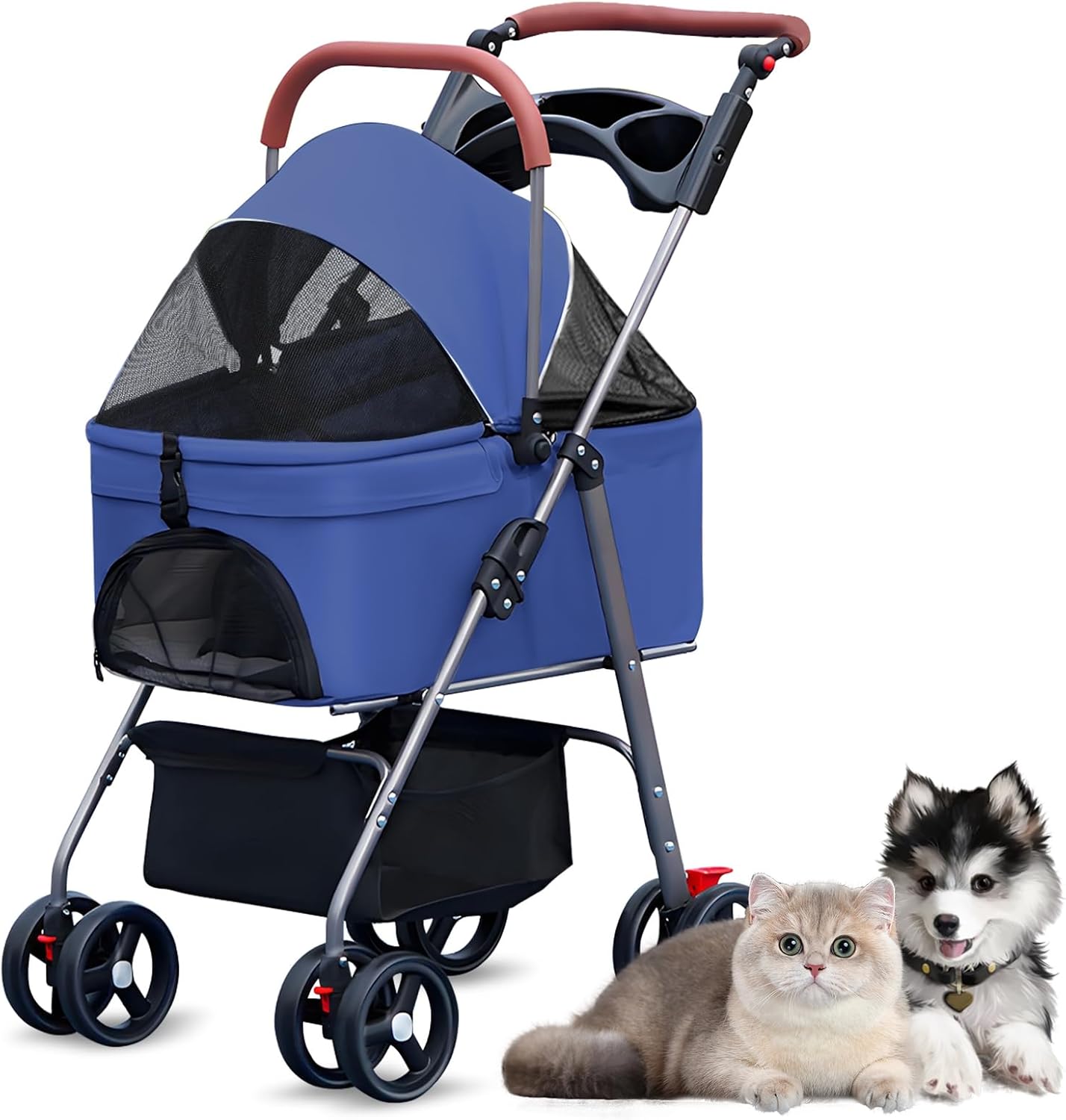 2-in-1 Folding Dog Stroller,4 Wheels Pet Stroller for Detachable Travel Carrier,Seatbelt Car Seat Combo,Cup Holder,Lightweight Jogger Strollers for Small Medium Dogs Cat Blue