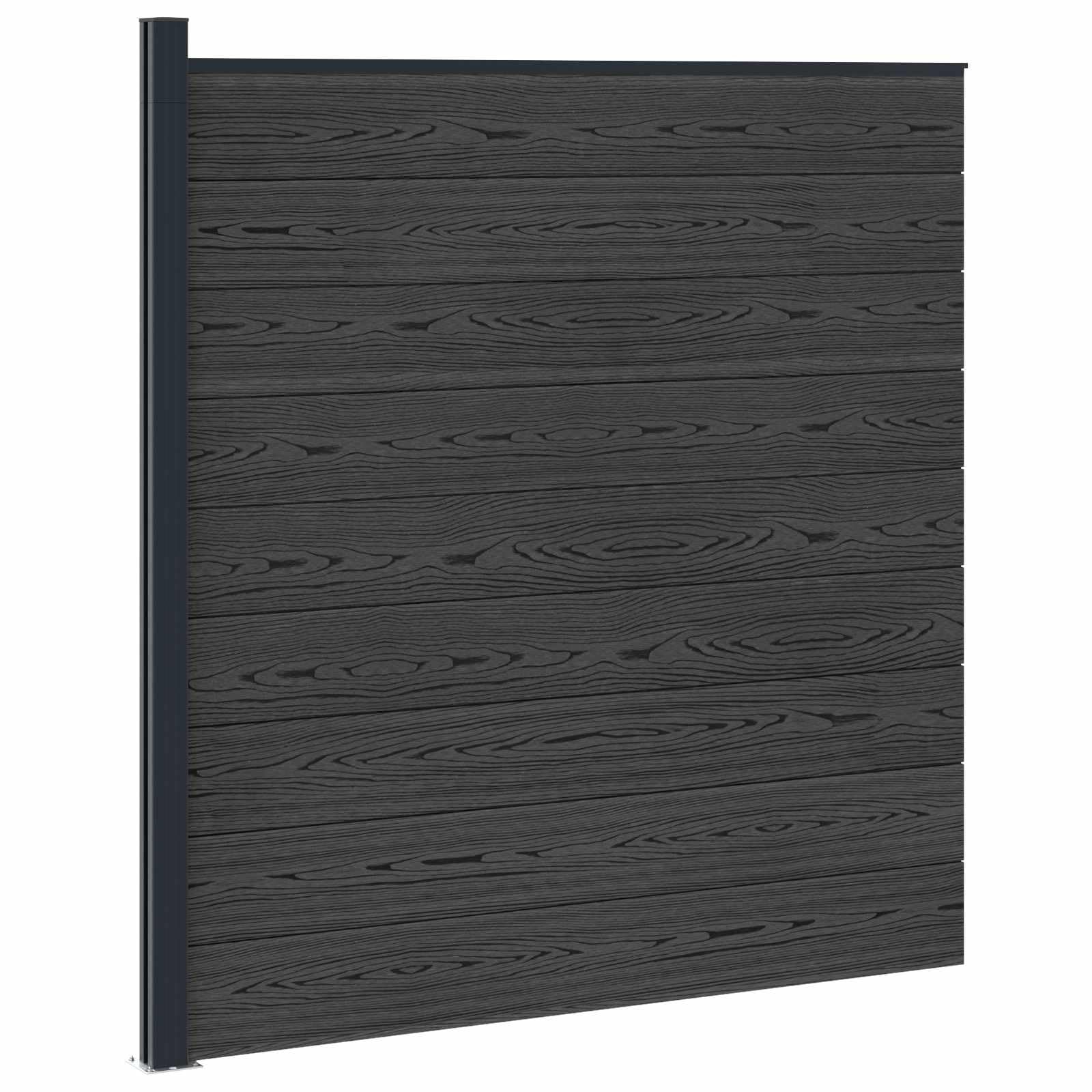 Panneau de clôture WPC et aluminium noir 175x186 cm, barrière jardin modulable avec poteau rigide, palissade occultation sécurisée pour terrasse extérieur