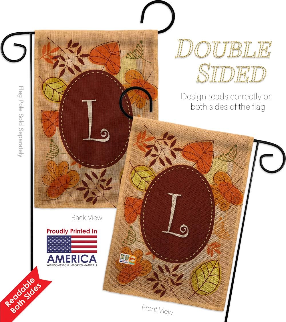 Autumn L Initial Burlap Garden Flag Monogram Falltime Harvest Scarecrow Pumkins Sunflower Leaves Season Autumntime Gathering Small Decorative Gift Yard House Banner Double-Sided Made In USA 13 X 18.5