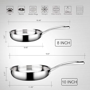 Duxtop Whole-Clad Tri-Ply Stainless Steel Stir-Fry Pan Kitchen Induction Cookware 8 Inches