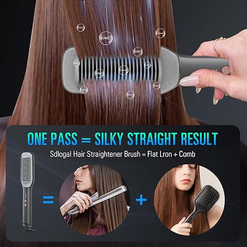 Miniatura 8 de SDLOGAL Cepillo alisador de pelo, cepillo alisador de pelo para mujer, con 5 temperaturas y calentamiento rápido, estilo de salón fácil y rápido,