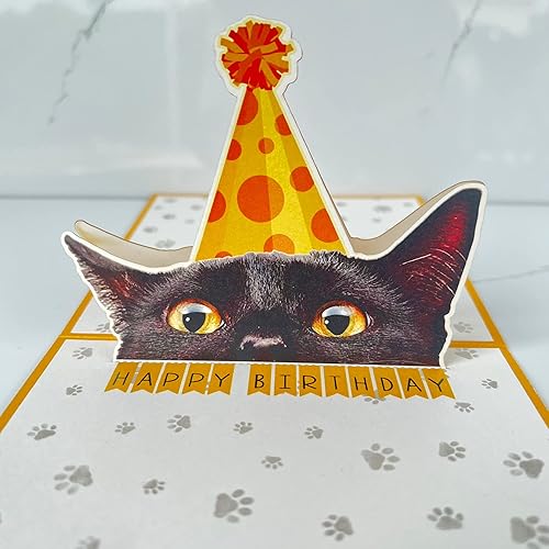 Miniatura 2 de Crazytops Tarjeta de cumpleaños de gato negro, tarjeta desplegable 3D con sobre, tarjeta de felicitación de feliz cumpleaños para amantes de los