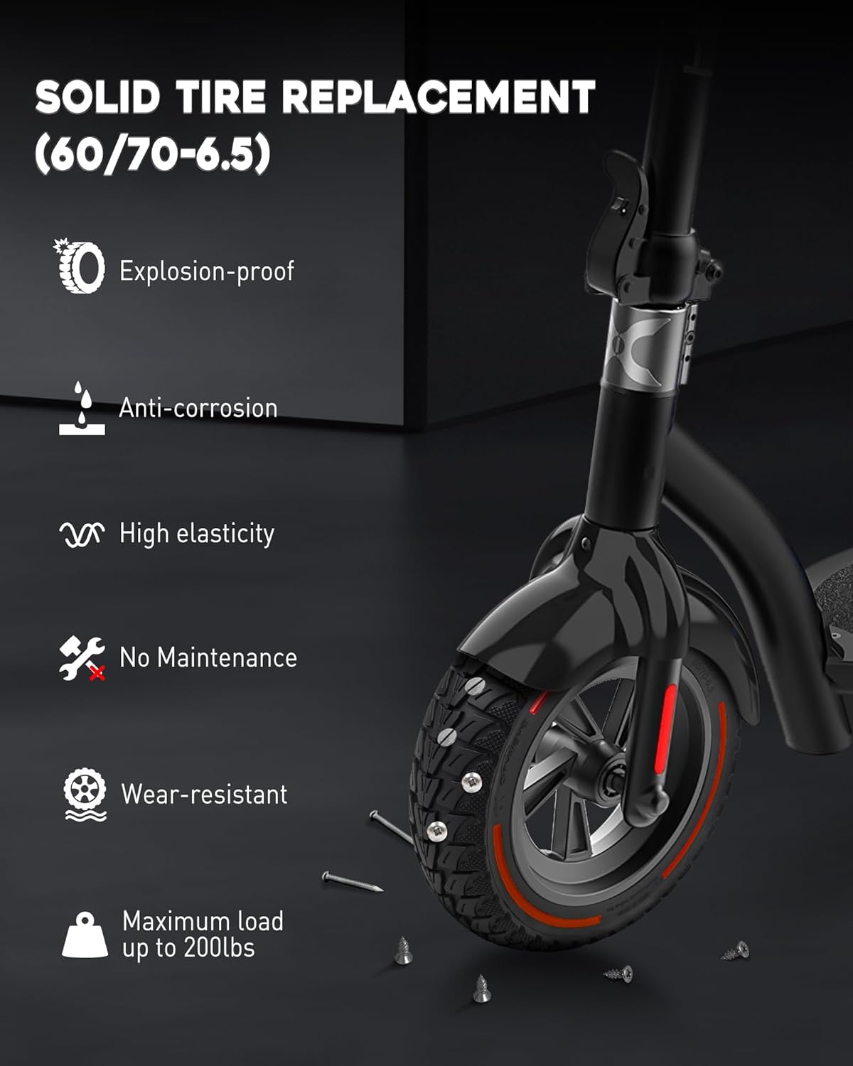 60/70-6.5 Solid Tire 10 Inch 10x2.5 for Segway Ninebot Max G30 G30P G30LP Gotrax G5 G6 Electric Scooters, Puncture-proof, Tubeless Rubber Tires Front or Rear Replacement, 2pc (Red)