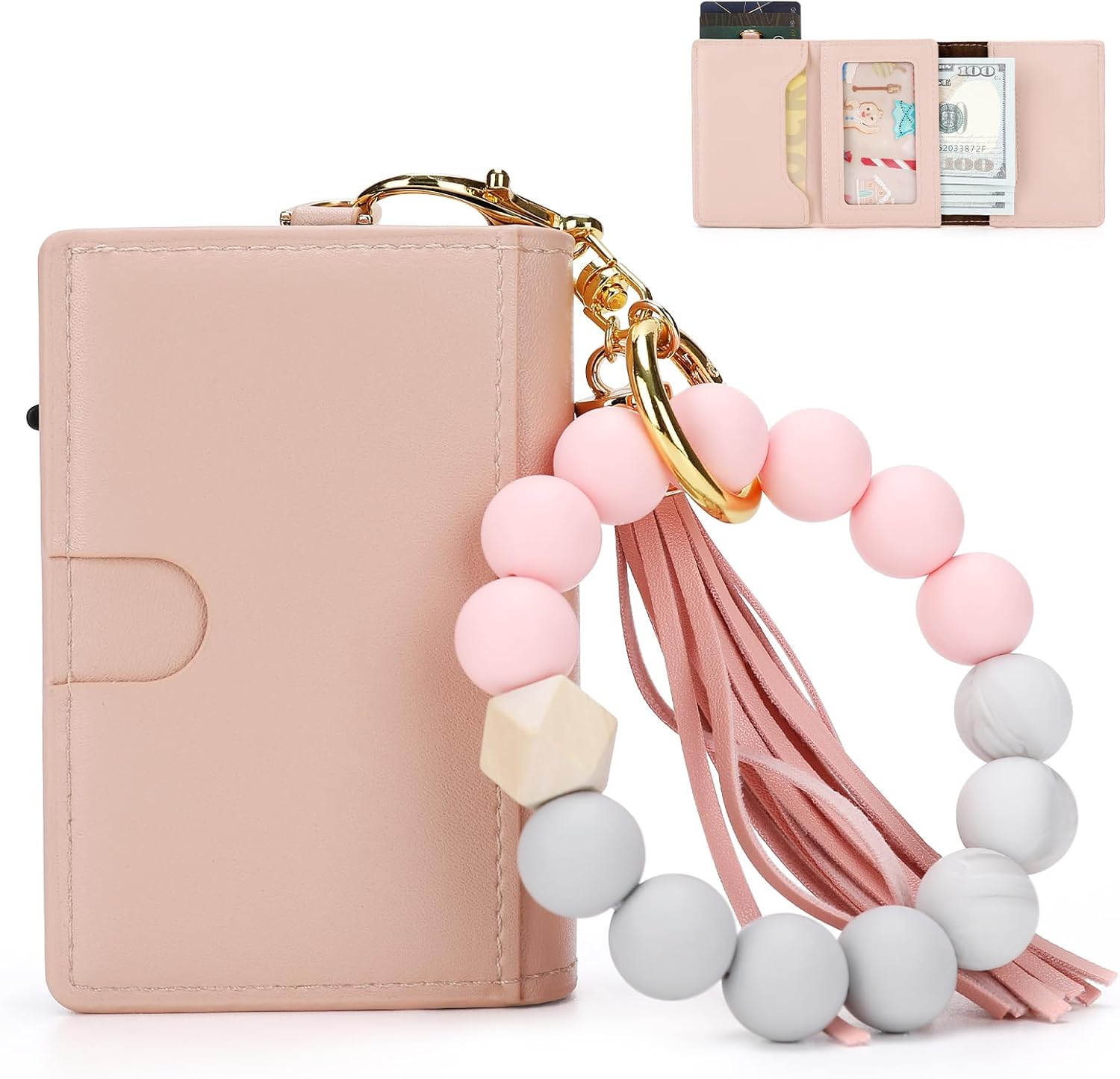 Wallet Women RFID Blocking Credit Card Holder Business Card Case Trifold Slim Wallet Wristlet with Key Chain PU Leather Holds 12 Cards Compact Small Coin Purse