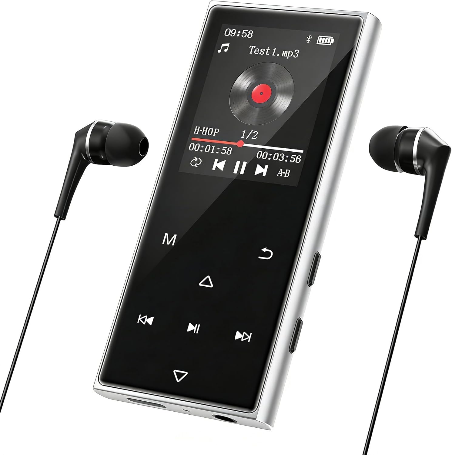 128GB MP3 Player with Bluetooth 5.3, AGXOV Music Player with Built-in HD Speaker, FM Radio, Voice Recorder, HiFi Sound, E-Book, Earphones Included (1.77''128GB)