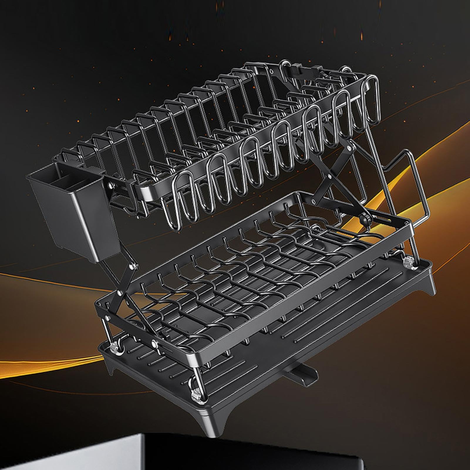 Escurridor de platos de 2 niveles con tabla de de gran capacidad | Escurreplatos para fregadero de cocina para el hogar, restaurante, cuencos, sartenes, tenedores, tablas de cortar, tazas