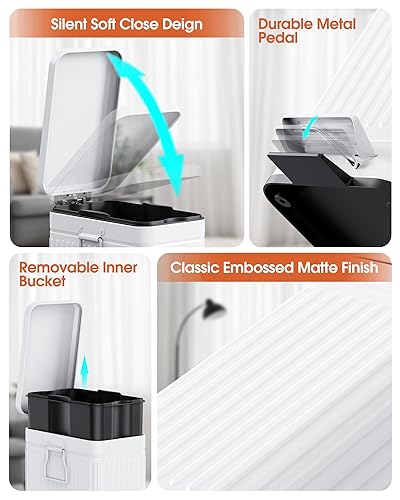 Miniatura 6 de Cubo de basura pequeño con tapa, cierre suave, acero inoxidable, 10 litros, 2.6 galones, para exteriores, cubo de basura de metal con pedal para
