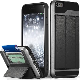iPhone 6S Plus Wallet Case, Vena vCommute Drop Protection Flip Leather Cover Card Slot Holder with Kickstand for Apple iPhone 6 Plus 6S Plus Space Gray, Black