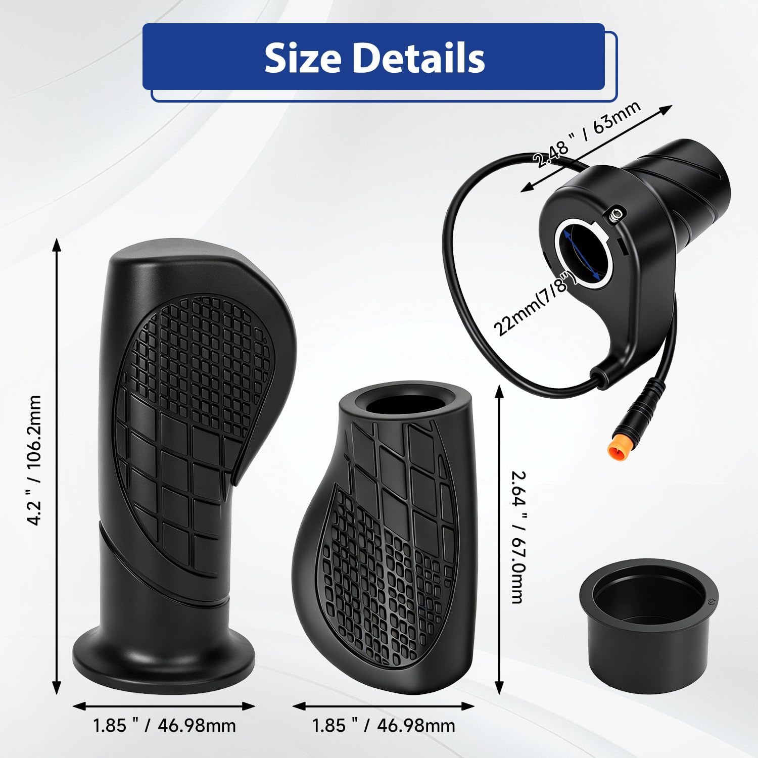 FT76X Ebike Half Twist Throttle 3 Pin Male for Electric Bicycle Scooter Mountain Bike Folding Bike, Ebike Throttle Grip for 12-72V MTB Conversion Kit with Waterproof 3Pin Male to Female Cable
