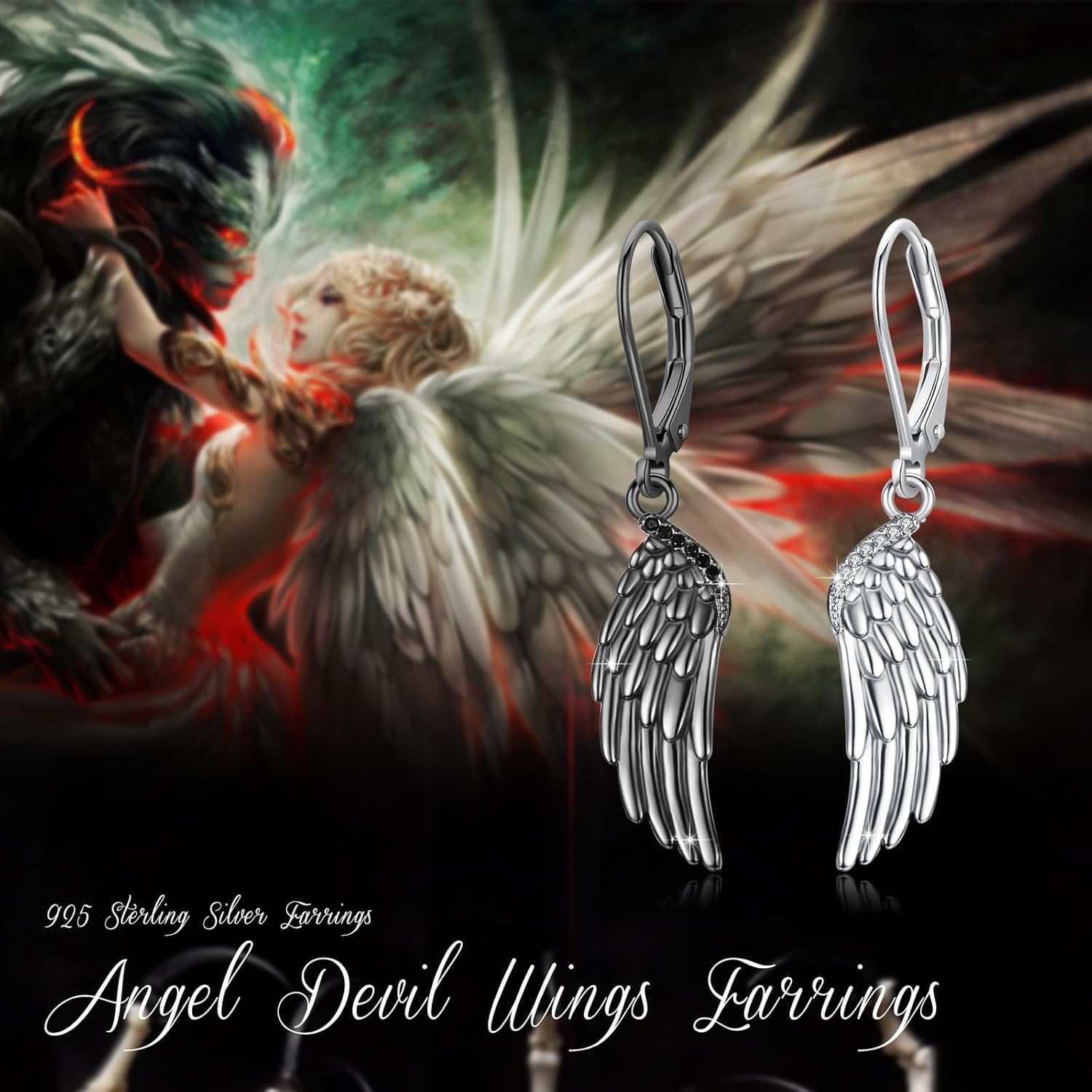 OHAYOO Gothic Earrings 925 Sterling Silver Halloween Skull Dangle Earrings Horror Gothic Jewelry with Skeleton, Cat, Mask, Moon, Dagger, Rose & Vintage Designs for Women Men Gifts - Image 5