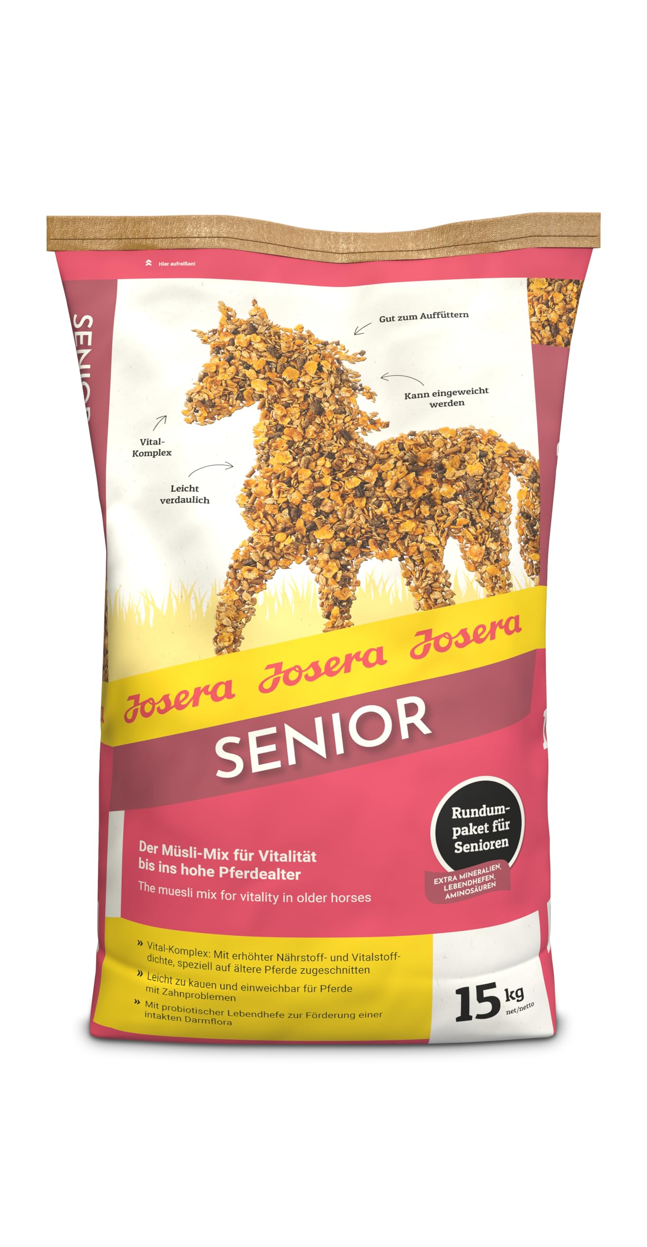 JOSERA Senior (1 x 15 kg) | PFERD SENIOR | Premium Pferdefutter für ältere & schwerfuttrige Pferde | Müsli-Mix für Vitalität bis ins hohe Pferdealter | nährstoffreich & leicht verdaulich | 1er Pack