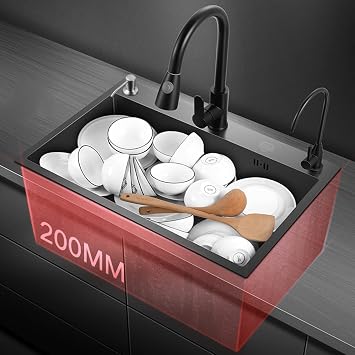 SaryEdge Pull Down Kitchen Soap Dispenser Stainless Steel 3 Hole Design Nano Home Dishwasher Sink Accessory Grey Black 50x45x20cm