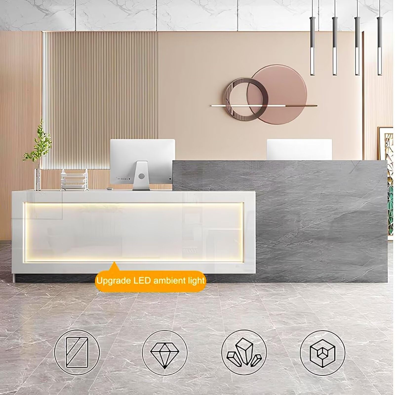 Modern Reception Desk with Lockable Drawers180.3 cm Wooden Entry Table for Beauty Salon & LobbyStylish Reception Table & Functional Design