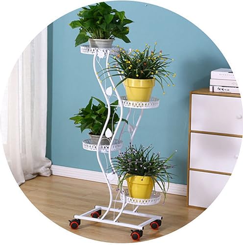 Miniatura 4 de Soporte de metal para plantas de 6 niveles para interiores y exteriores, estante vertical alto de esquina con ruedas, estante múltiple para plantas