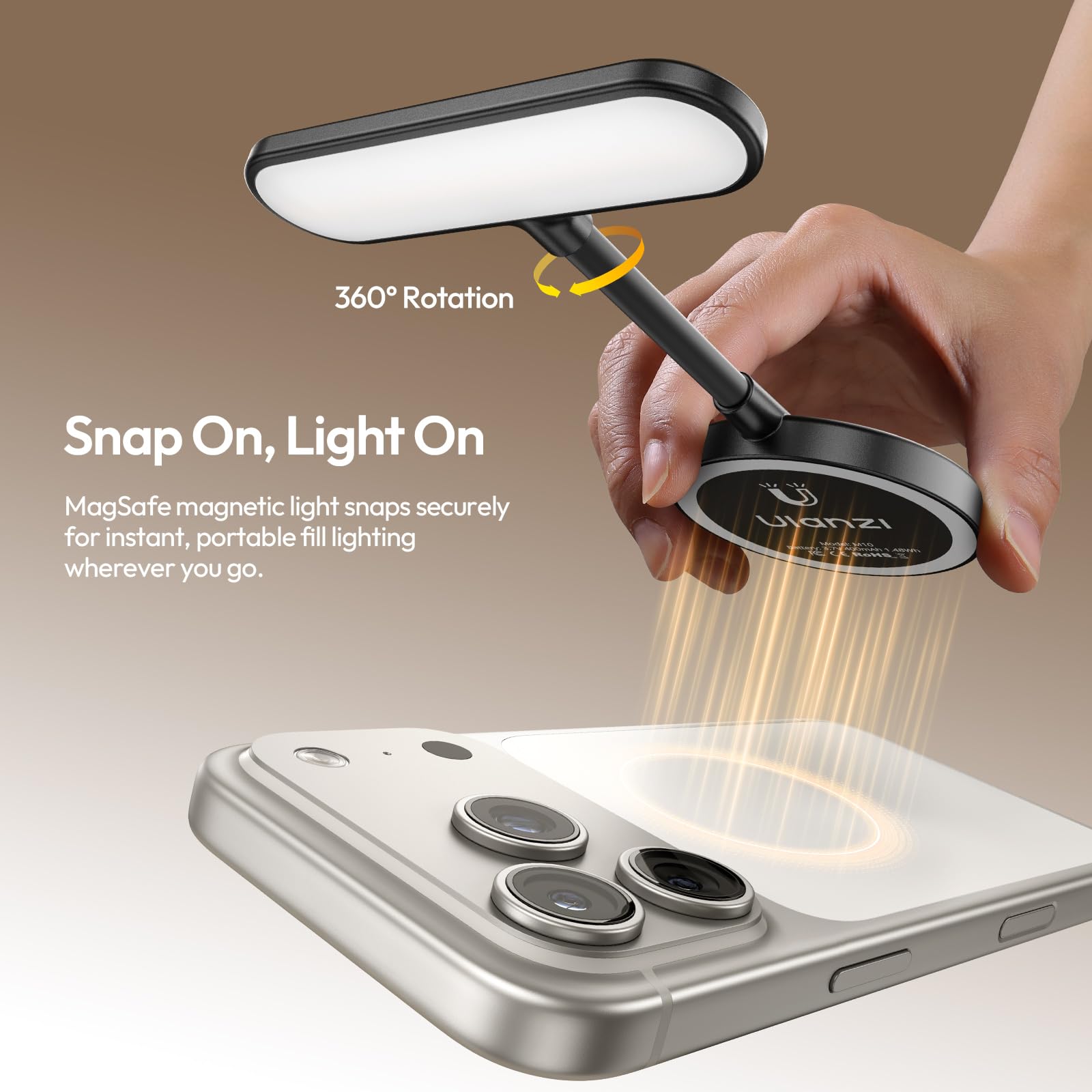 ULANZI M10 Magnetische Leseleuchte; Flexible LED Selfie Licht, Mini Handylicht mit 5-stufig dimmbarem warmweißem Licht als Buch und Kameraleuchte für iPhone/Android/Kindle