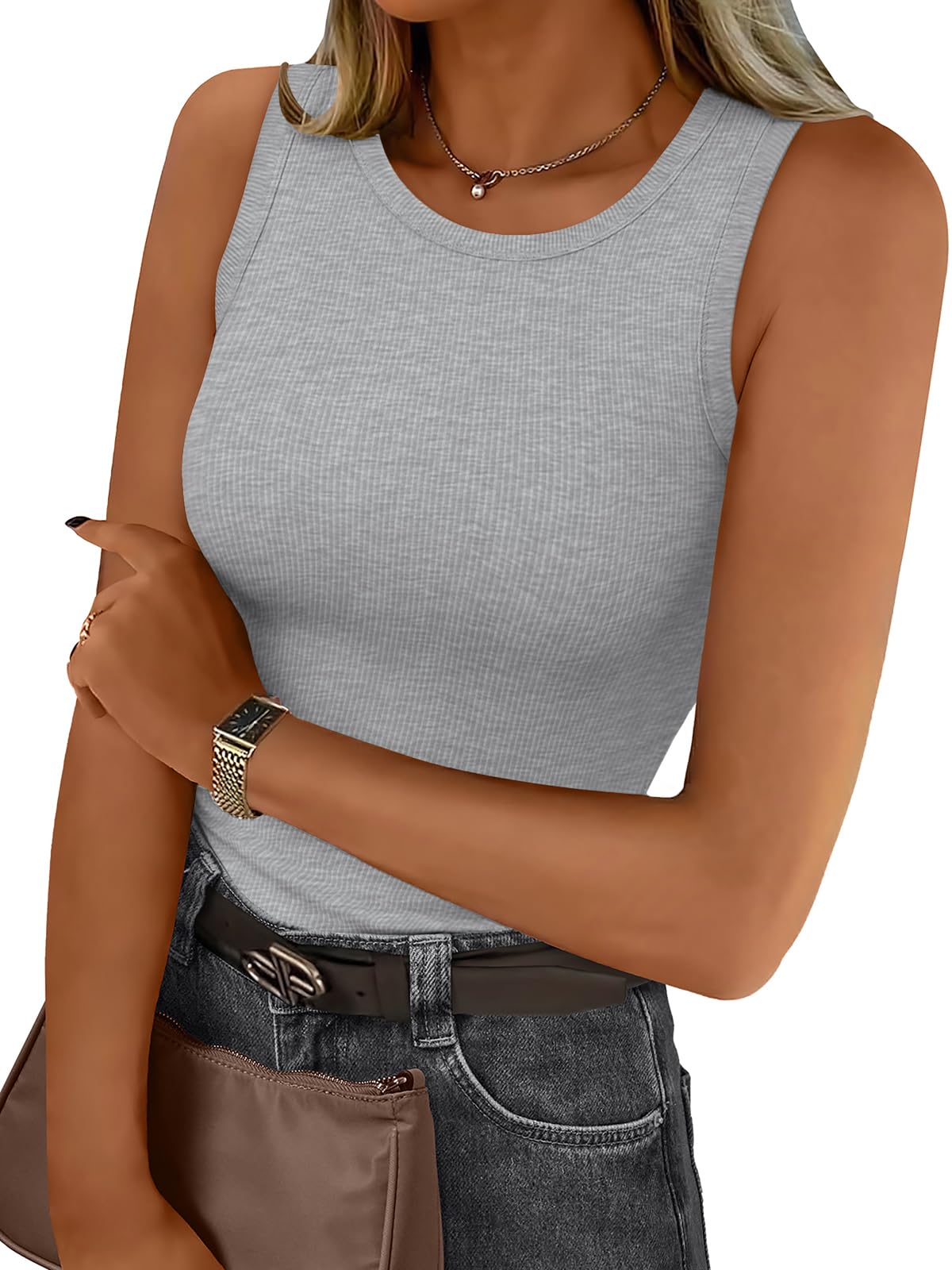 Trendy Queen Womens Tank Tops Summer Fashion 2026 Workout Ribbed Sleeveless High Neck Beach Vacation Oufits Clothes
