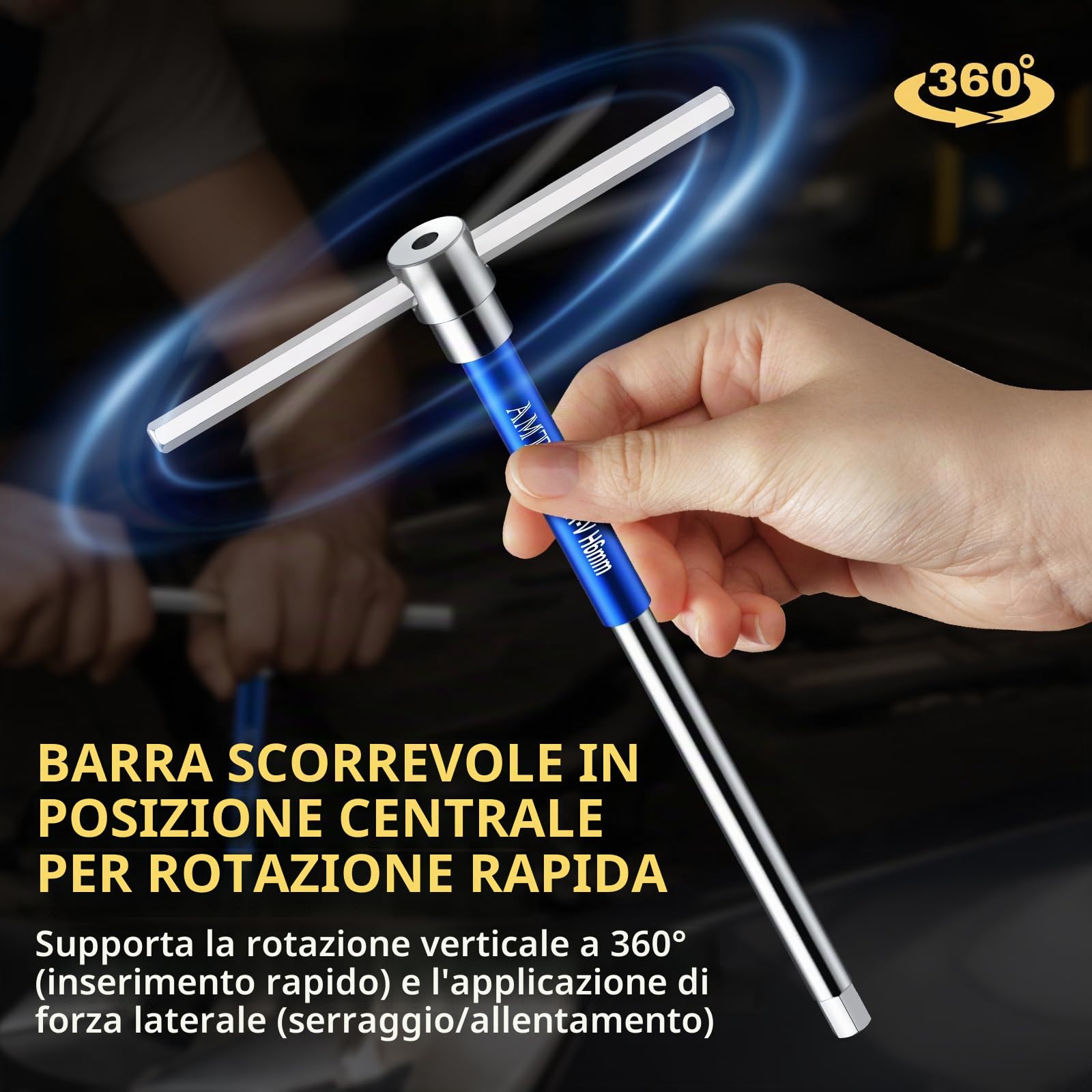 AMTOVL 10 Pezzi Chiavi a Brugola con Impugnatura a T 2-10 mm T Handle Chiavi Esagonali Maniglia a Rotazione Rapida con Ripiano di Stoccaggio Strumento di Cacciavite, Materiale CRV Cromato (Blu)