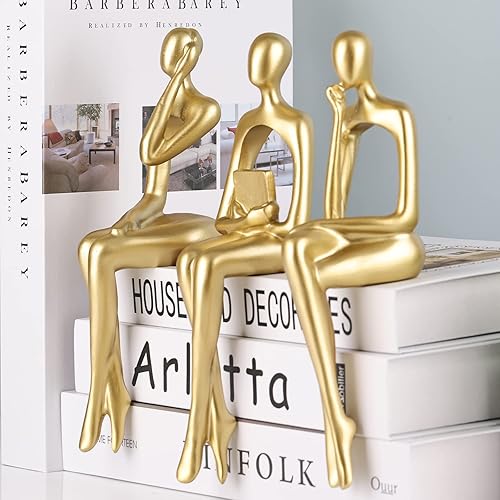 Miniatura 2 de SHENGTIAN Escultura de lectura de resina, decoración dorada, estatua de pensador sentado, esculturas abstractas, detalles de decoración de