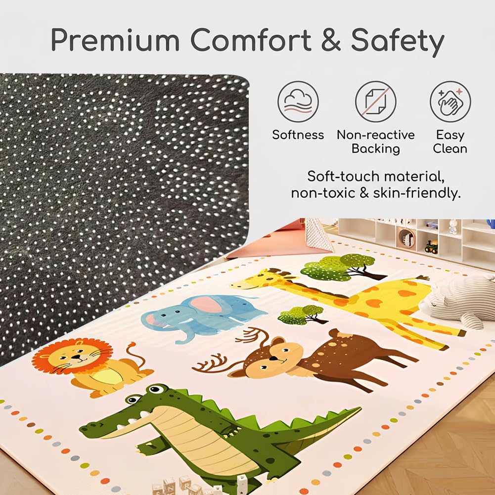 Alfombra Estampada Animal 80x120cm, Alfombra de Poliéster con Animales de Safari, Alfombras Decorativa Antideslizante para Salón Dormitorio