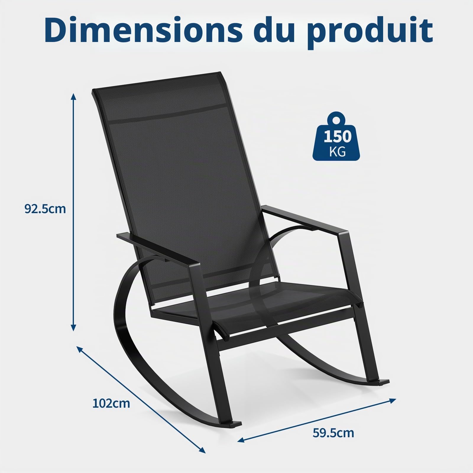 Garvee Confort surdimensionné – Fauteuil à Bascule d'exterieurérieur Jardin – Cadre en métal Solide – Parfait pour terrasse, Piscine, Patio – Gris