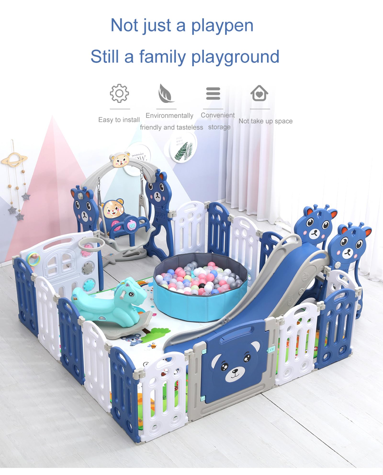 Magic ZC Box Bambini, Recinto per Bambini, Box Neonato con Materassino Grande Pieghevole Interni ed Esterni, Centro Attività Infantile Parco Giochi per Bambini con Schiuma Anticollisione (14+2)