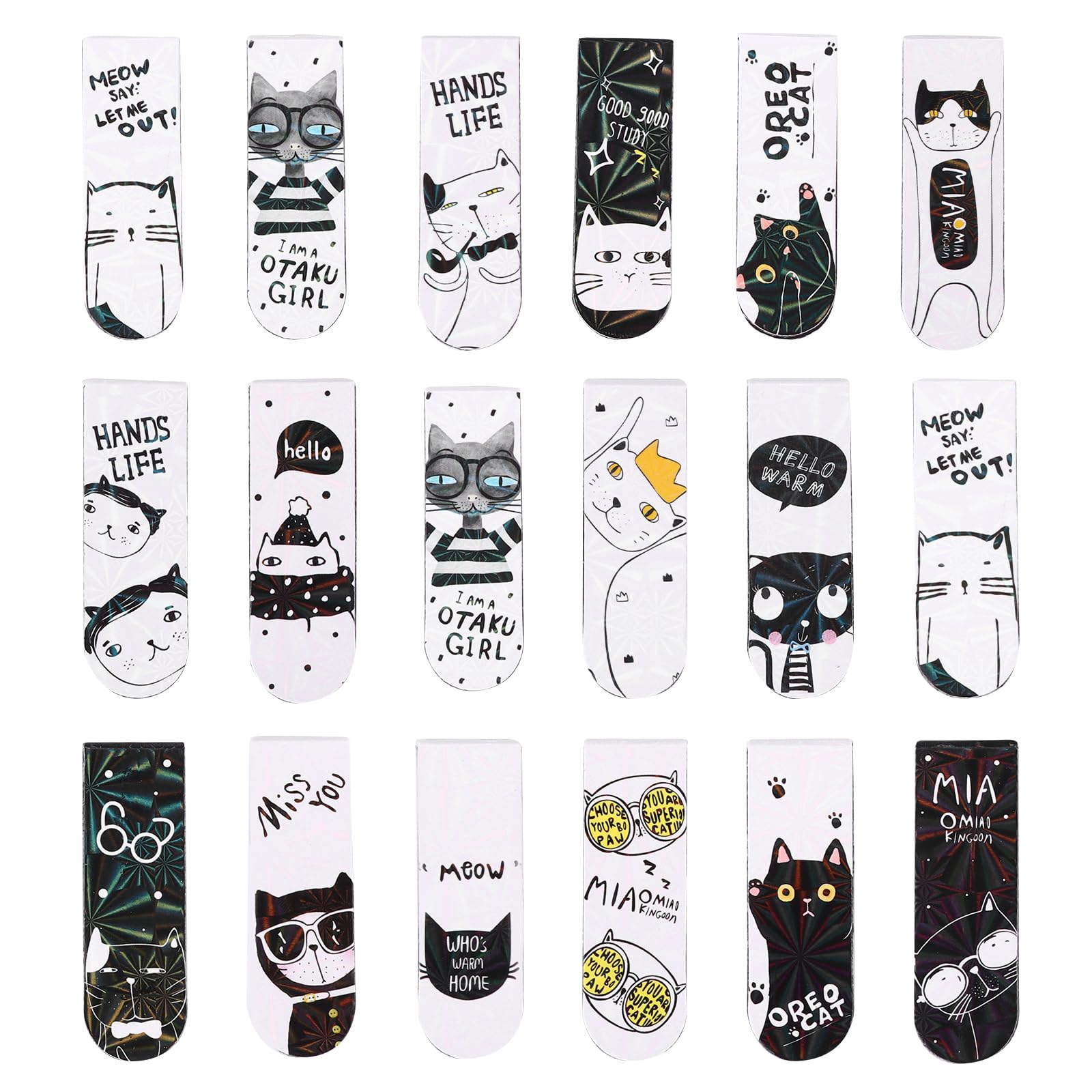 YUNYODA 18 marcapáginas magnéticos, bonitos marcapáginas de gatos, marcadores de página magnéticos, clips de página, regalo para niños, profesores, amantes de los libros y amantes de los gatos