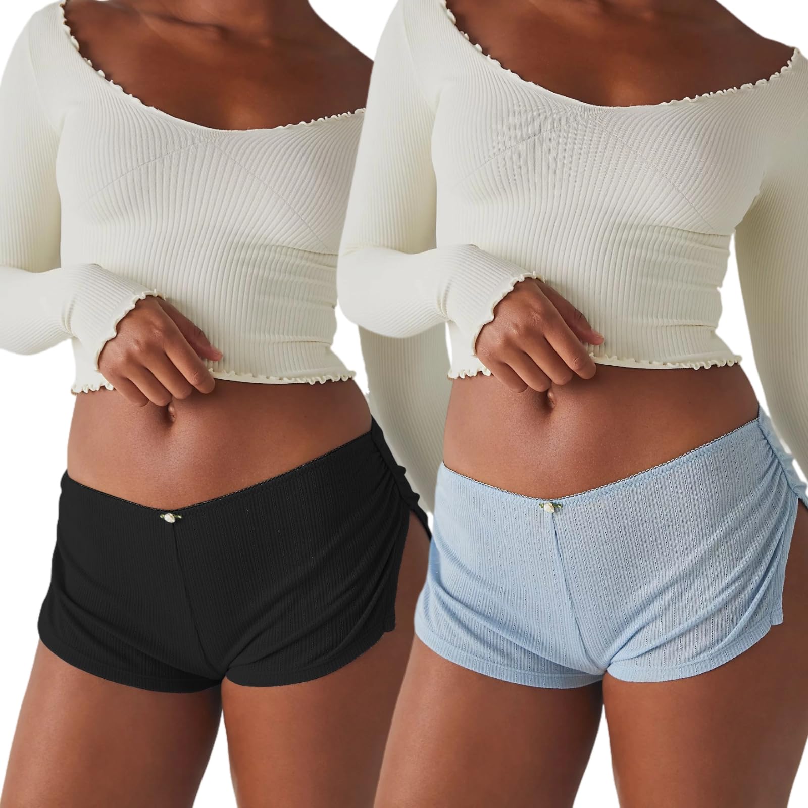 FaroDor Cute Micro Pajamas Shorts for Women Low Rise Side Slit Ruched Lounge Shorts Pj Bottoms