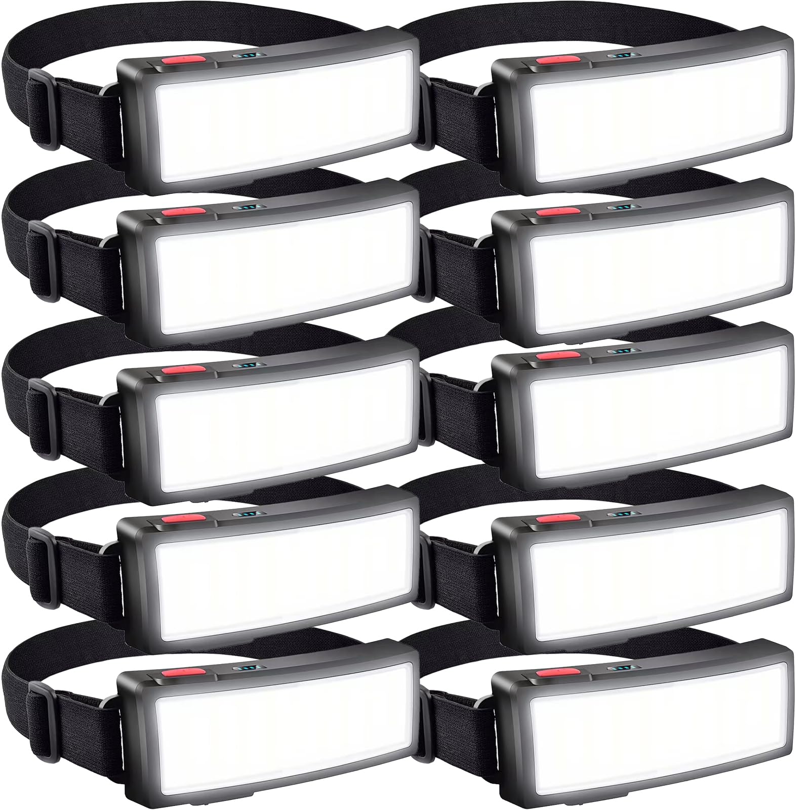 LETOUR Linterna frontal LED de 10 unidades, recargable, COB superbrillante, 1000 lúmenes, ligera, impermeable, 3 modos, luz de trabajo, 1200 mAh, ajustable, para camping, senderismo