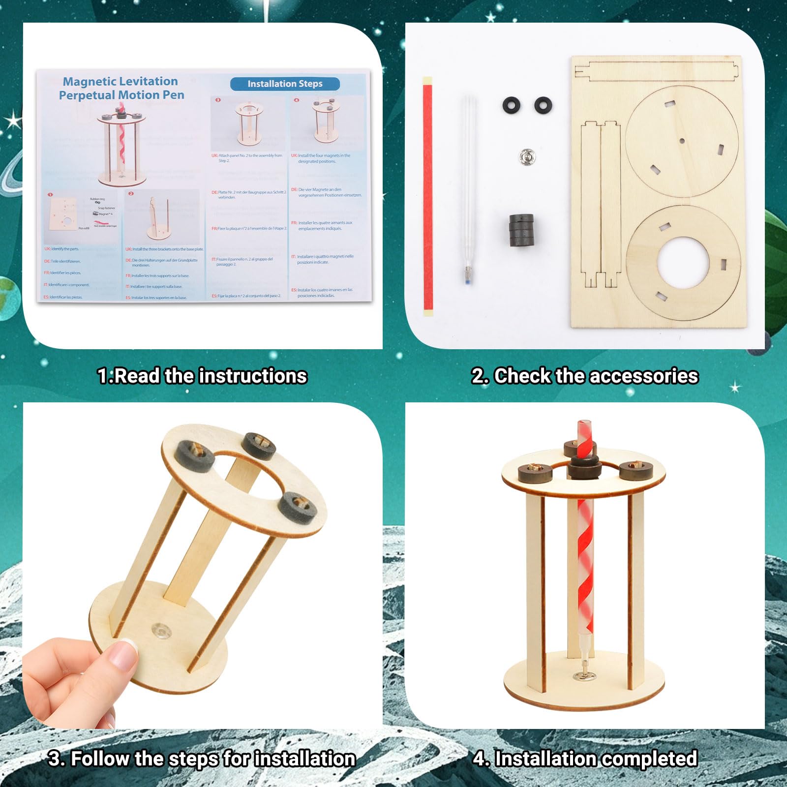 Experimentos para niños Set de 4, Kit de experimentos para niños de 8 a 14 años, Kit electrónico Stem DIY, Kit científico de Madera Puzzle 3D, Caja de experimentos Juguete Educativo Regalo para niños