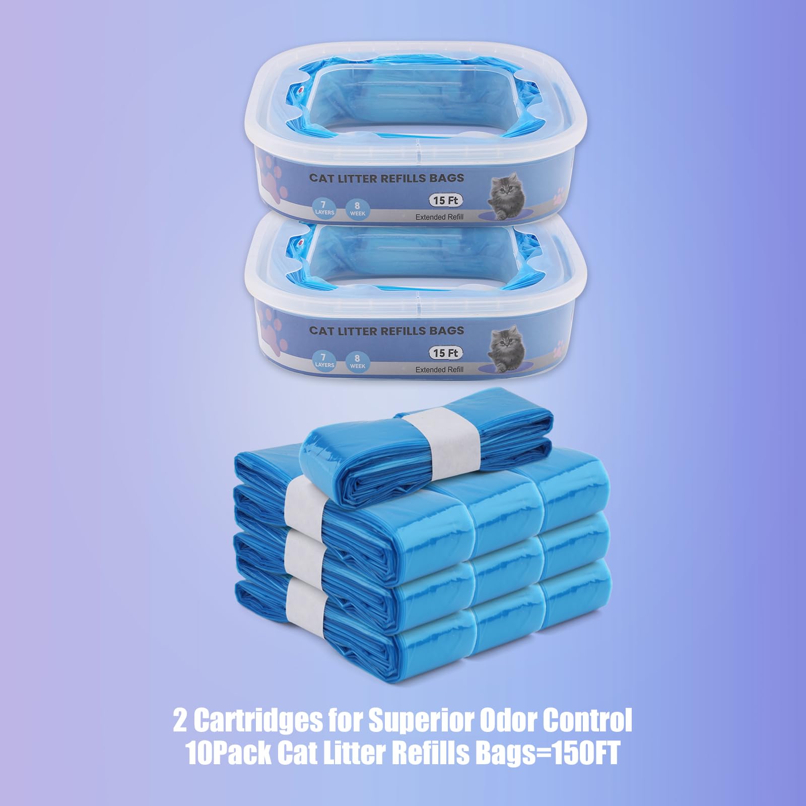 Recambios Cubos de Pañales，compatibles Litter Genie Standard, Plus,XL,Style,Bolsas de recambio para arena para gatos,Super control de olores，Azul （10 Piezas)