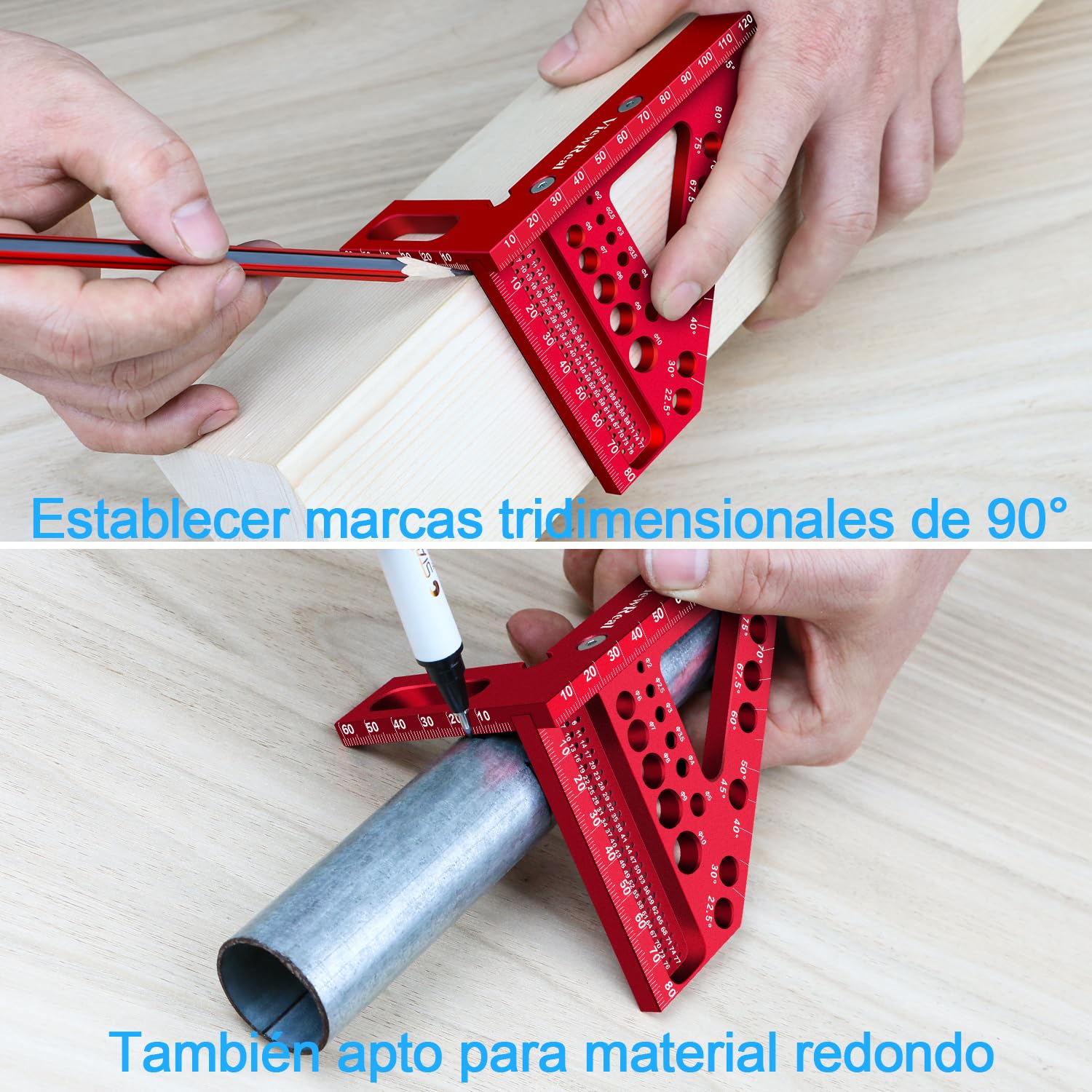 Escuadra Carpintero 3D 22.5-90 Grados Multiángulo Aleación de Aluminio Escuadra Rapida Herramientas de Medición, Falsa Escuadra Multifunctional Carpintería Regla de Medición para Carpintero
