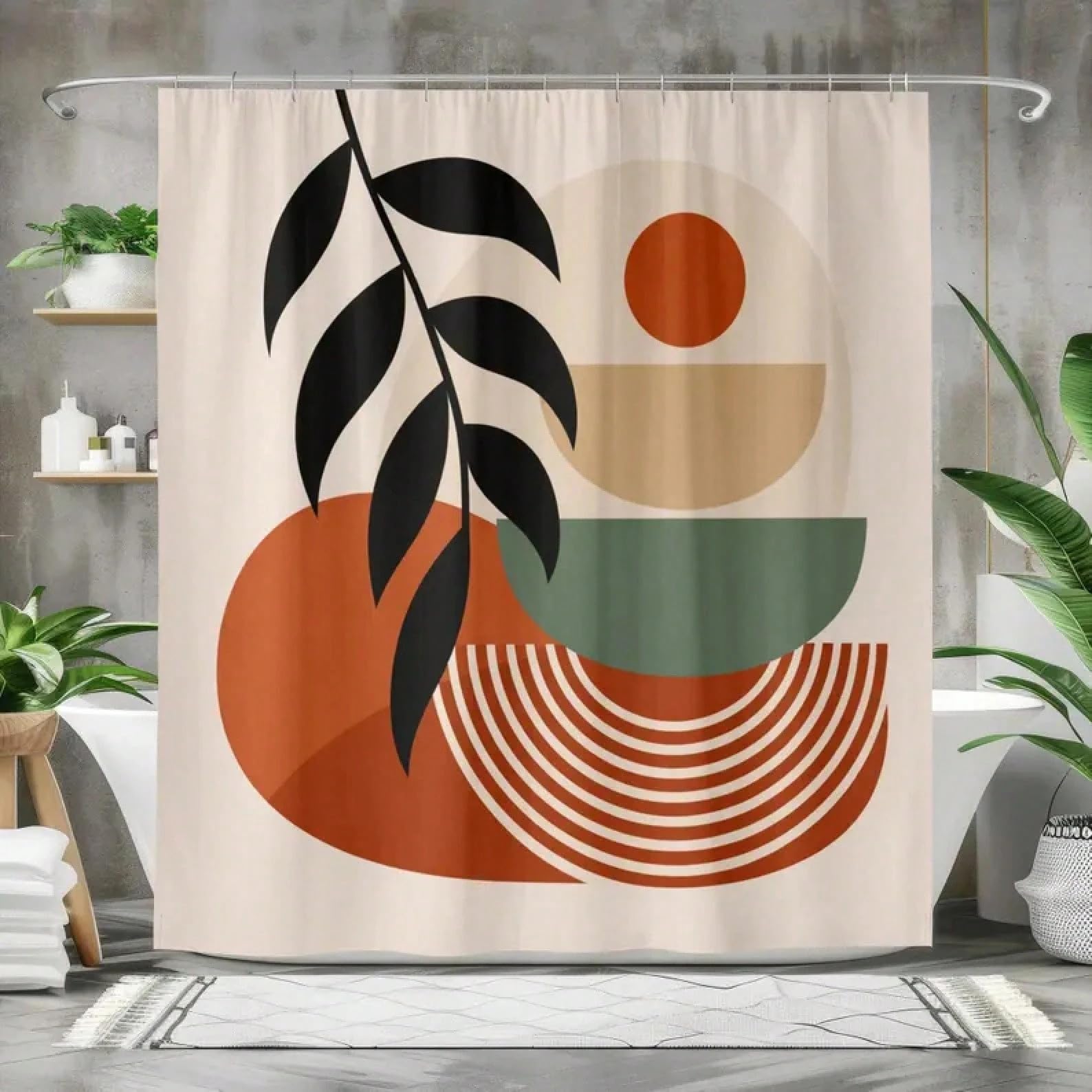 GLKSDLPO Boho Geometric Shower Curtain, 3D Digital Painting Nordic Abstract Earth Tone Bathroom Bathtub Decor(150x200cm/59x79in(WxH)