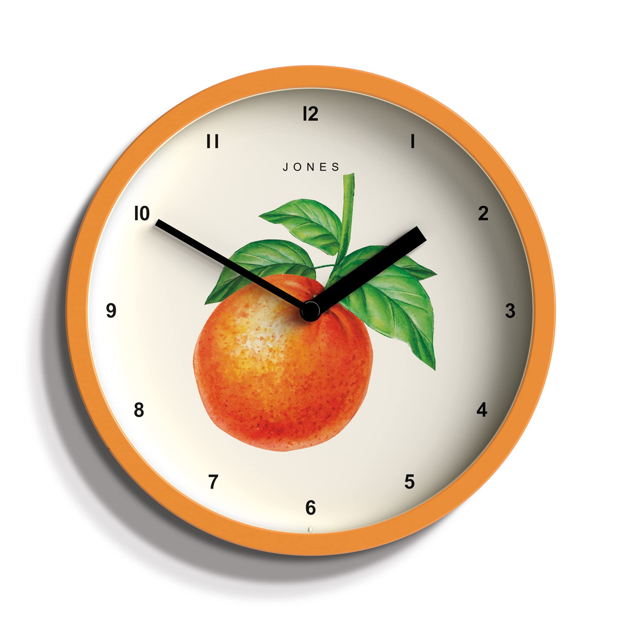 Jones Clocks® Fruit wall clock | Small modern round clock | 20cm | Orange | Illustrated orange artwork | Ideal for kitchen, office, children's room or any small space
