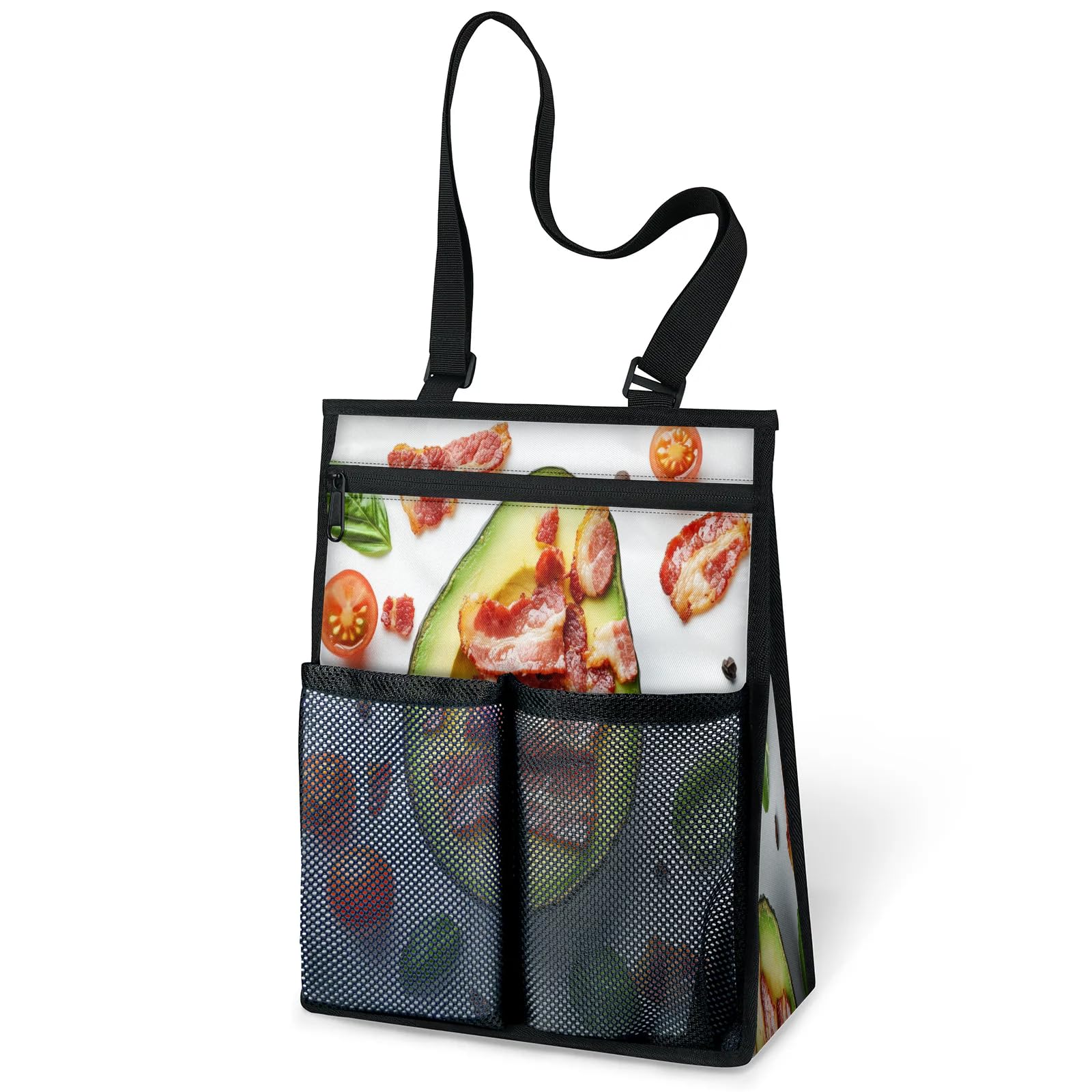 Ourtheme Avocado Bacon Portable Shower Bag for Travel Gym Camp Beach Tote Shower Caddy Bags Hanging Toiletry Organizer
