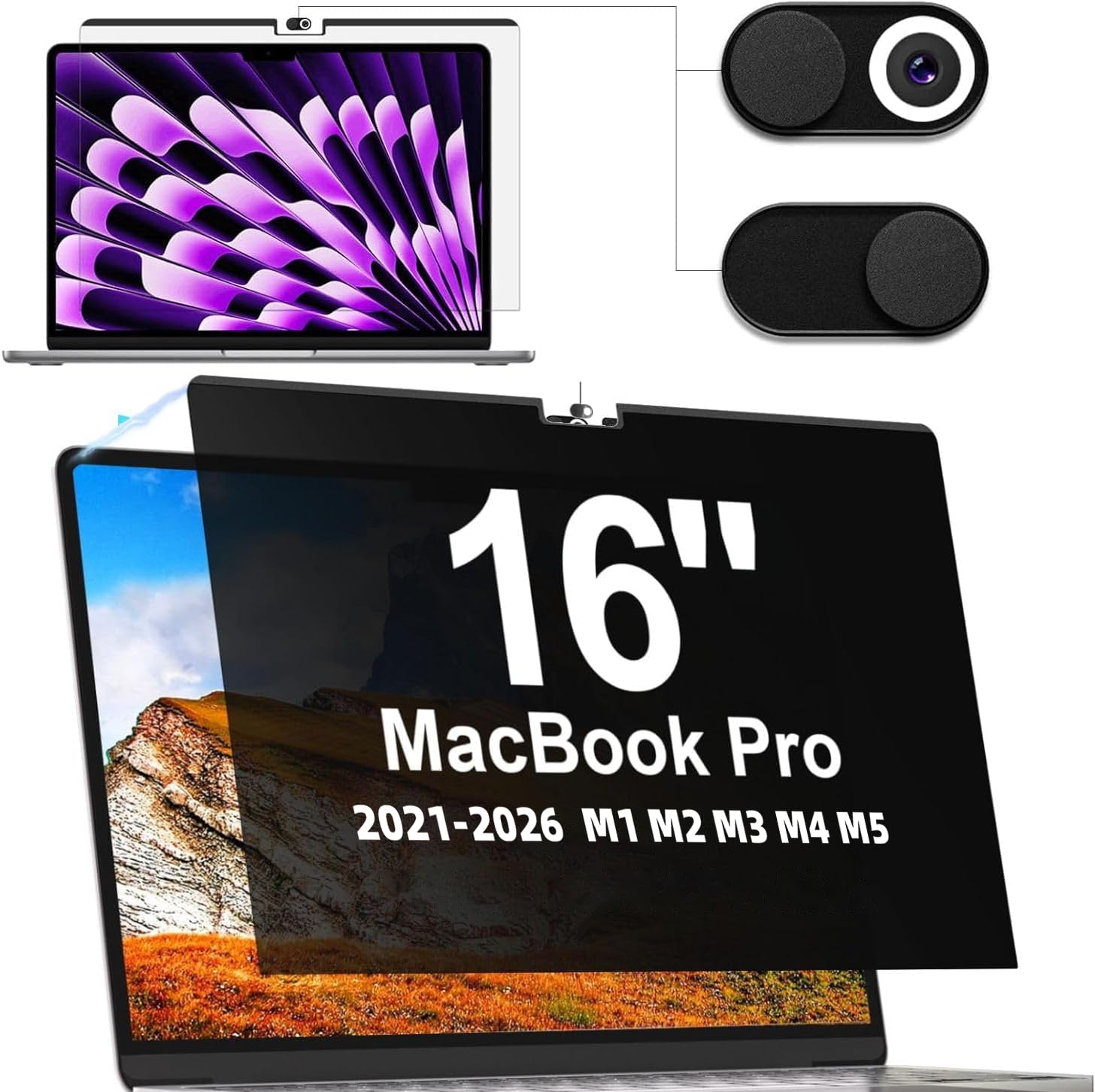 IPROKKO Magnetic Privacy Screen for MacBook Pro 16 Inch (2021-2026, M1, M2, M3, M4, M5, Pro, Max), Removable Anti Blue Light Glare Private Spy Filter Screen Cover Compatible with 16.2" Mac Laptop [2-in-1 Privacy Kit]