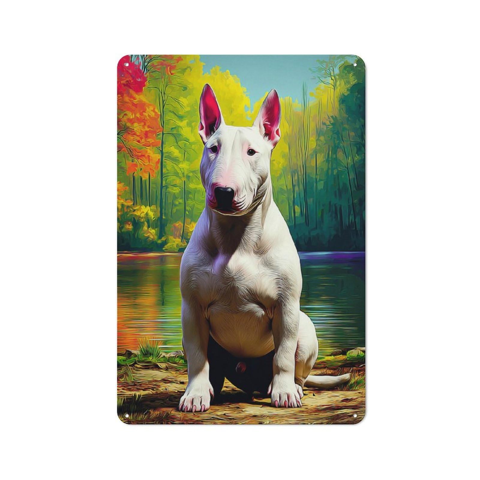 Junmoney Bull Terrier By The Lake Vintage Tin Sign 30X20cm With For Workshop Wall, For Makers And Diy Enthusiasts, For Retro Home Interiors
