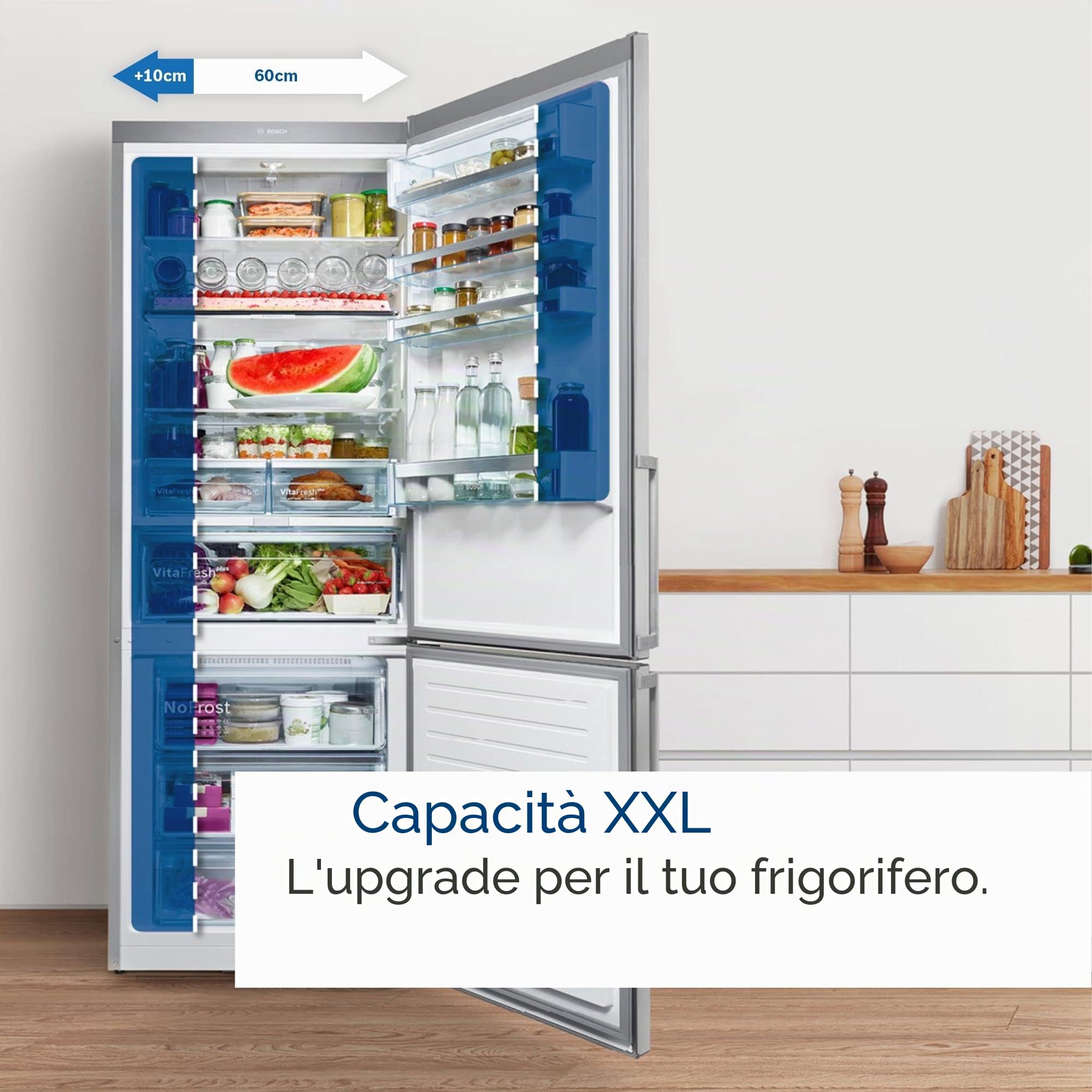 Bosch KGN86VIEA Serie 4 Frigorifero Congelatore, 186 x 86 cm, 479 L Raffreddamento + 140 L, No Frost - mai più sbrinamento, Illuminazione a LED, Perfect Fit - Posizionamento senza distanza